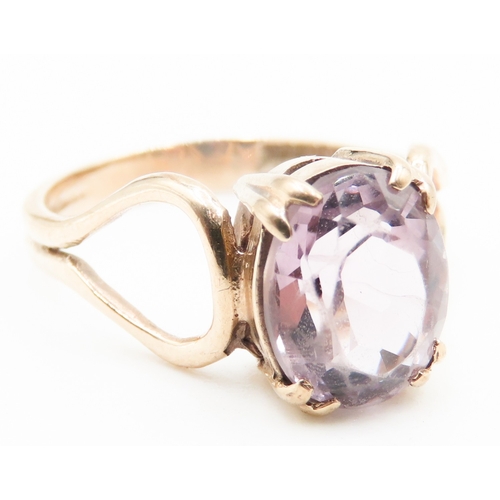 336 - Amethyst Set Single Stone Ring Double Prong Four Claw Set in 9 Carat Yellow Gold Ring Size O