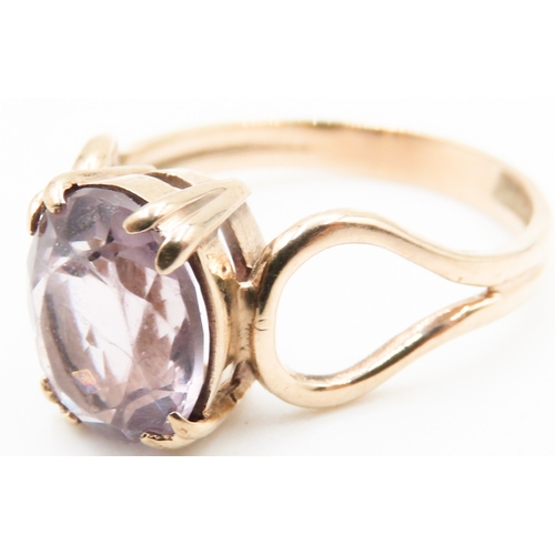 336 - Amethyst Set Single Stone Ring Double Prong Four Claw Set in 9 Carat Yellow Gold Ring Size O