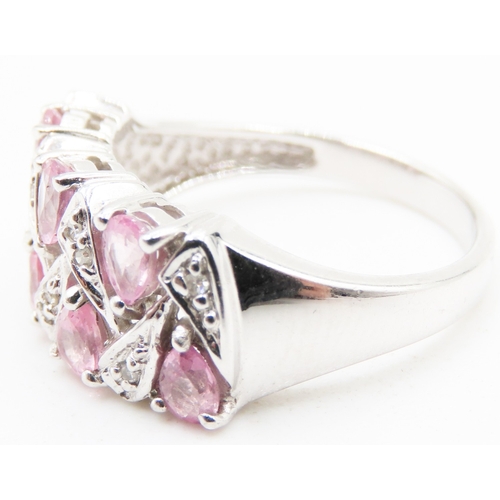 338 - Pear Cut Pink Spinel and Diamond Set Ladies Cluster Ring Set in 9 Carat White Gold Ring Size N