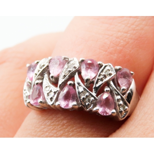 338 - Pear Cut Pink Spinel and Diamond Set Ladies Cluster Ring Set in 9 Carat White Gold Ring Size N