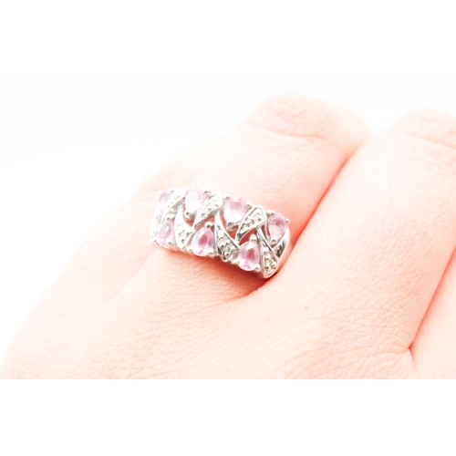 338 - Pear Cut Pink Spinel and Diamond Set Ladies Cluster Ring Set in 9 Carat White Gold Ring Size N