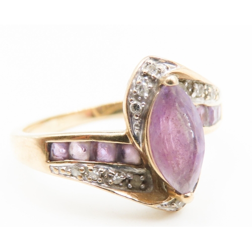 341 - Marquise Cut Amethyst Centre Stone Ring Swirl Motif Further Set with Diamonds and Amethyst Mounted i... 