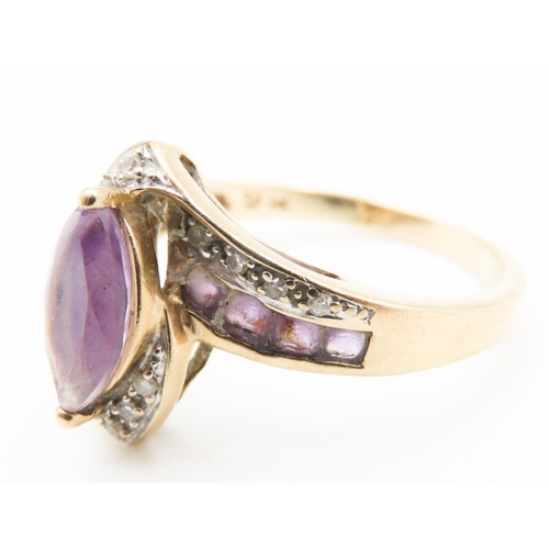 341 - Marquise Cut Amethyst Centre Stone Ring Swirl Motif Further Set with Diamonds and Amethyst Mounted i... 