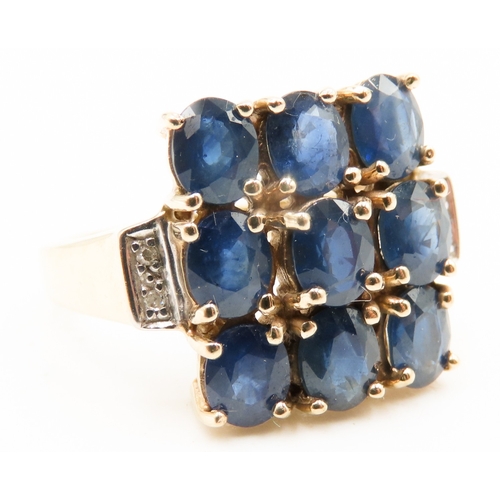 345 - Nine Stone Sapphire Set Ring Mounted in 9 Carat Yellow Gold Diamond Inset to Shoulders Ring Size N a... 