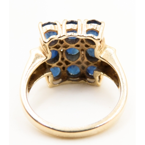 345 - Nine Stone Sapphire Set Ring Mounted in 9 Carat Yellow Gold Diamond Inset to Shoulders Ring Size N a... 