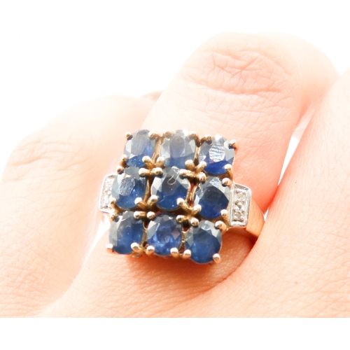 345 - Nine Stone Sapphire Set Ring Mounted in 9 Carat Yellow Gold Diamond Inset to Shoulders Ring Size N a... 