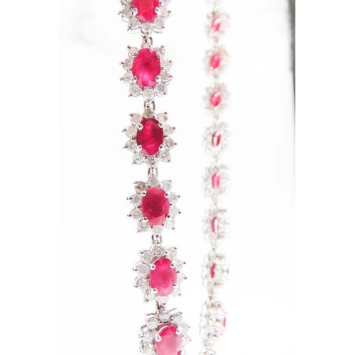 354 - Finely Detailed Ruby and Diamond Cluster Set Necklace Mounted in 14 Carat White Gold 42cm Long with ... 