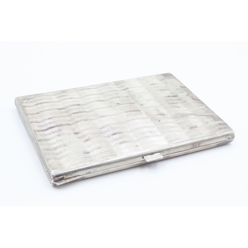 357 - Silver Cigarette Case Rectangular Form Machine Turned Decoration 11cm Long x 8cm wide x 1cm Deep