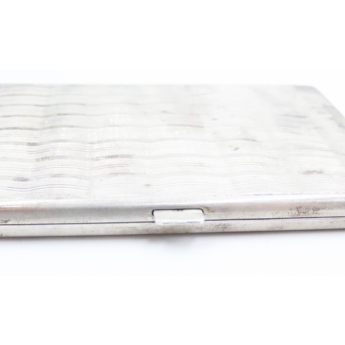 357 - Silver Cigarette Case Rectangular Form Machine Turned Decoration 11cm Long x 8cm wide x 1cm Deep