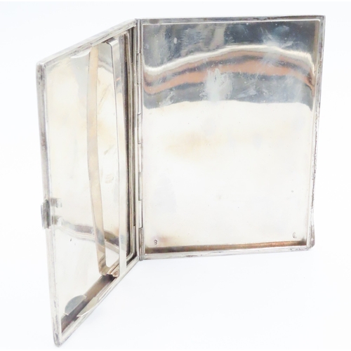 357 - Silver Cigarette Case Rectangular Form Machine Turned Decoration 11cm Long x 8cm wide x 1cm Deep