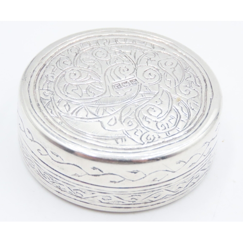 363 - Silver Circular Form Desk Box Incised Detailing 5cm Diameter