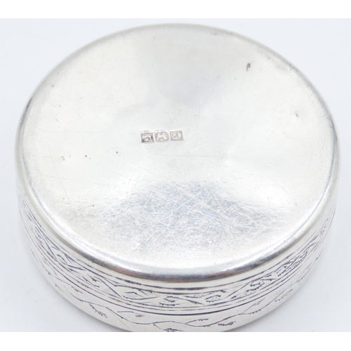 363 - Silver Circular Form Desk Box Incised Detailing 5cm Diameter