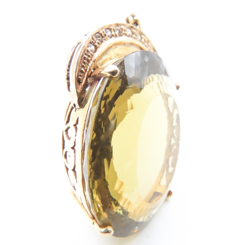 389 - Facet Cut Citrine Statement Pendant Set in 14 Carat Yellow Gold with Further Diamonds Set to Top 6cm... 