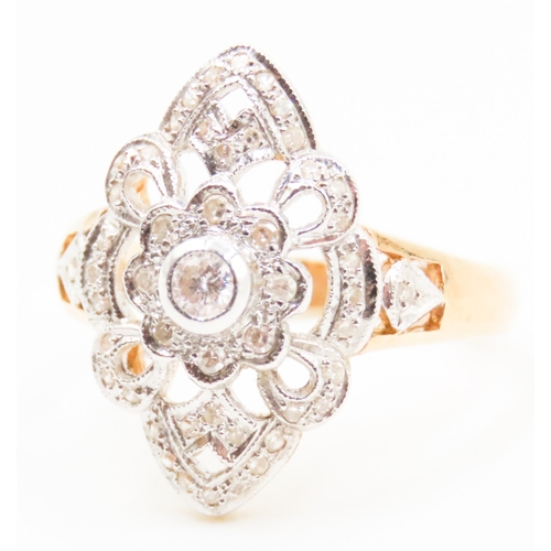 39 - Finely Detailed Diamond Set Cluster Ring Filigree Form Mounted in 14 Carat Yellow Gold Ring Size M