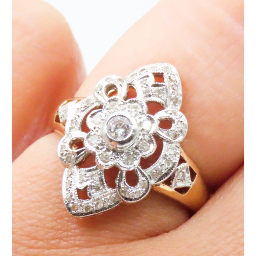 39 - Finely Detailed Diamond Set Cluster Ring Filigree Form Mounted in 14 Carat Yellow Gold Ring Size M