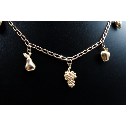 391 - 9 Carat Yellow Gold Charm Necklace with Grape, Coffee Bean and Other Charms 46cm Long