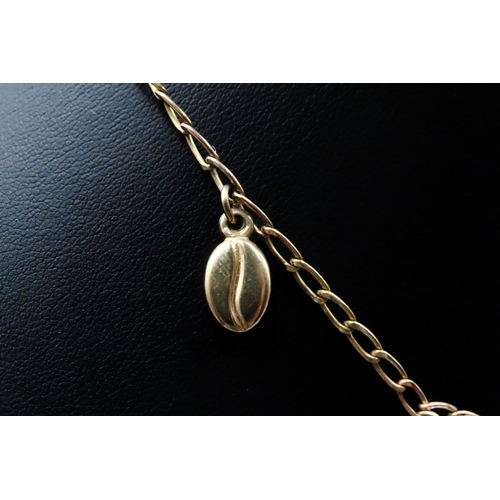 391 - 9 Carat Yellow Gold Charm Necklace with Grape, Coffee Bean and Other Charms 46cm Long