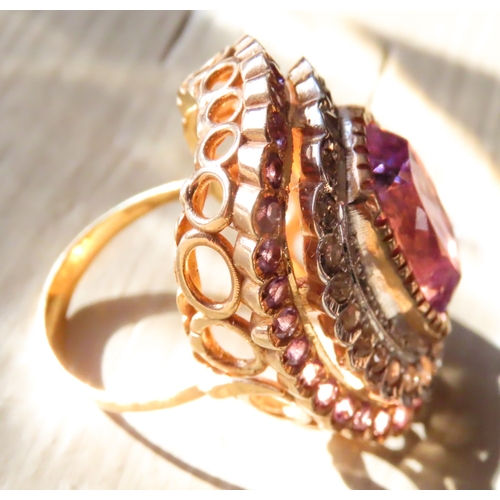 396 - Amethyst Set Statement Ring Mounted on 9 Carat Rose Gold with Diamond and Amethyst Twin Row Halo Sur... 