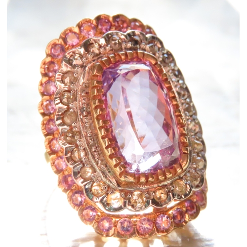 396 - Amethyst Set Statement Ring Mounted on 9 Carat Rose Gold with Diamond and Amethyst Twin Row Halo Sur... 