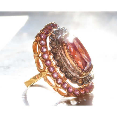 396 - Amethyst Set Statement Ring Mounted on 9 Carat Rose Gold with Diamond and Amethyst Twin Row Halo Sur... 