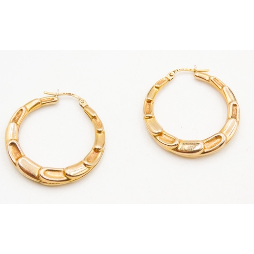 398 - Pair of 9 Carat Yellow Gold Ladies Hoop Earrings 3cm Diameter