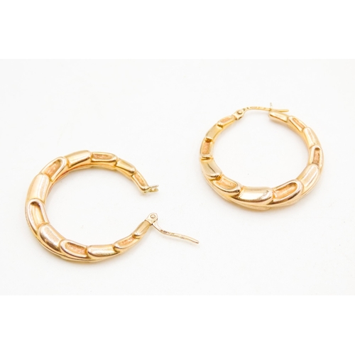 398 - Pair of 9 Carat Yellow Gold Ladies Hoop Earrings 3cm Diameter