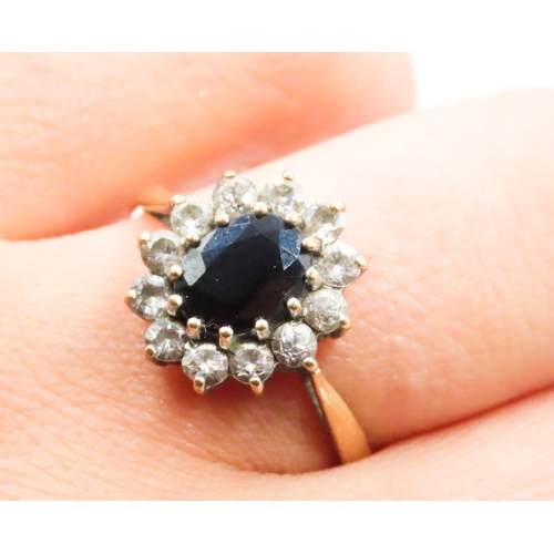 40 - Sapphire and Gemstone Set Ladies Cluster Ring Mounted on 9 Carat Yellow Gold Ring Size T