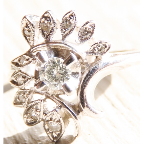 407 - Unusual Form Ladies Diamond Set Floral Motif Ring Mounted in 14 Carat White Gold Finely Detailed Rin... 