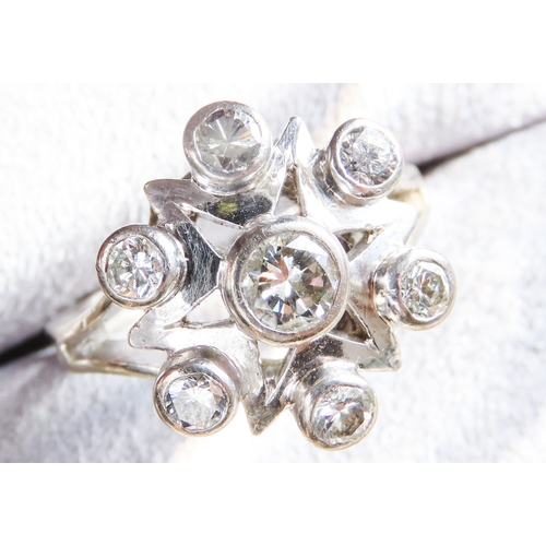 416 - Seven Stone Diamond Set Cluster Ring Mounted on 18 Carat White Gold Size M Total Diamond Carat Weigh... 