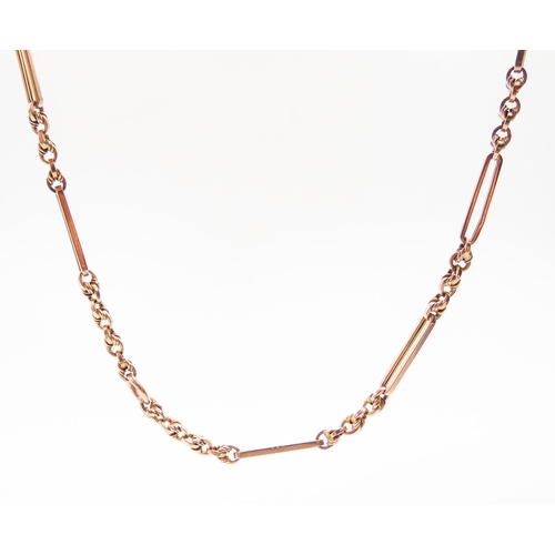 421 - 9 Carat Rose Gold Pocket Watch Chain with T-Bar and Lobster Clasp  Long Link 35cm Long