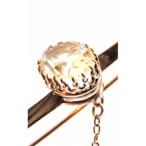 429 - Citrine Set 9 Carat Yellow Gold Ladies Bar Brooch with 9 Carat Yellow Gold Safety Chain and Pin 5cm ... 