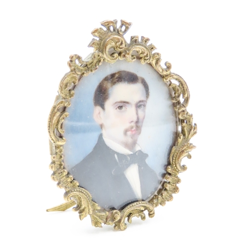 432 - Portrait Miniature Contained with Ormolu Easel Stand Frame Finely Detailed 4.5cm High