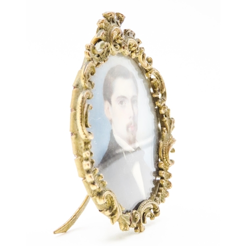 432 - Portrait Miniature Contained with Ormolu Easel Stand Frame Finely Detailed 4.5cm High