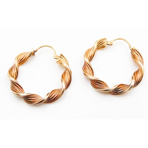 438 - Pair of 9 Carat Yellow Gold Twist Form Hoop Earrings 3cm Diameter