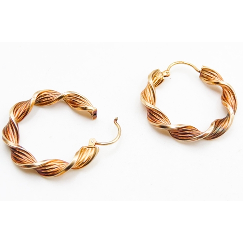 438 - Pair of 9 Carat Yellow Gold Twist Form Hoop Earrings 3cm Diameter