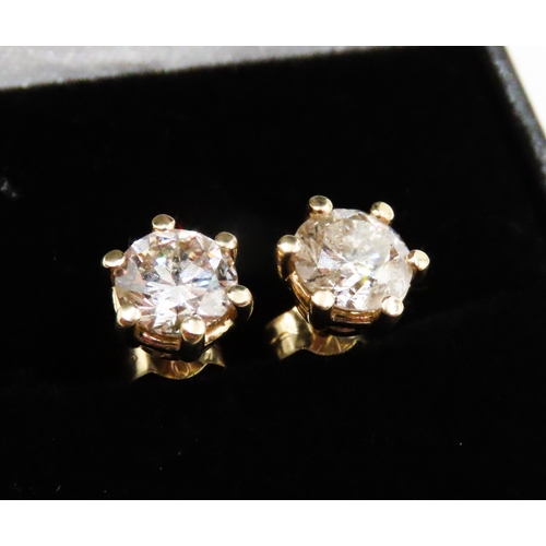 44 - Pair of Diamond Six Claw Set Ladies Single Stone Earrings Set in 18 Carat Yellow Gold Total Diamond ... 