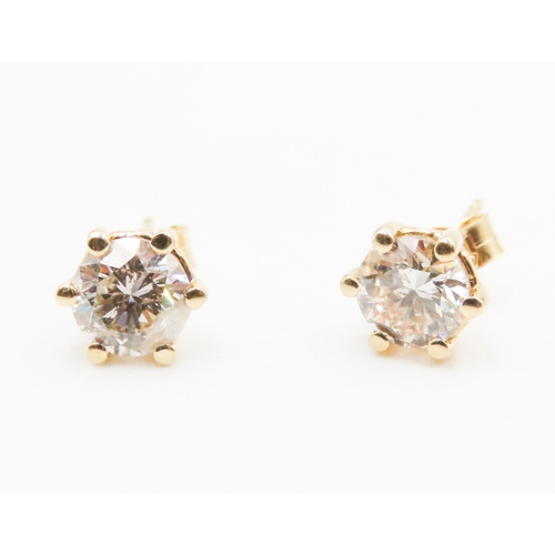 44 - Pair of Diamond Six Claw Set Ladies Single Stone Earrings Set in 18 Carat Yellow Gold Total Diamond ... 