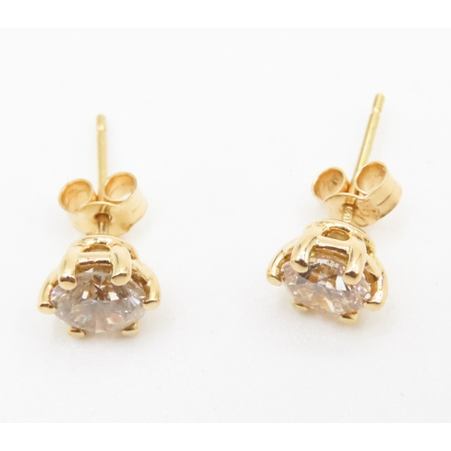 44 - Pair of Diamond Six Claw Set Ladies Single Stone Earrings Set in 18 Carat Yellow Gold Total Diamond ... 