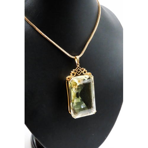 440 - Basket Set Pale Citrine Statement Pendant Set in 14 Carat Yellow Gold 6cm High Further Set on 18 Car... 