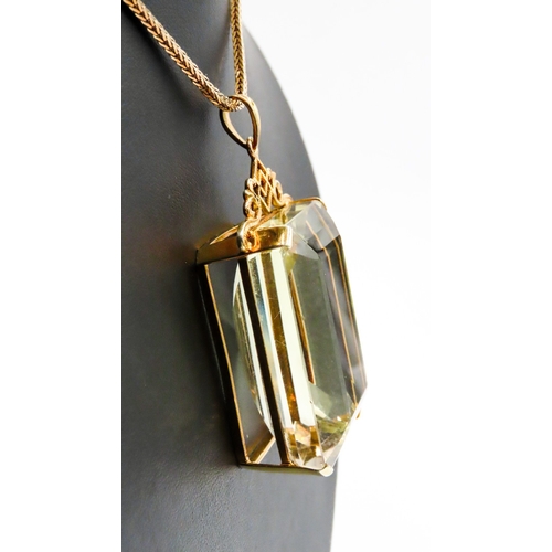 440 - Basket Set Pale Citrine Statement Pendant Set in 14 Carat Yellow Gold 6cm High Further Set on 18 Car... 