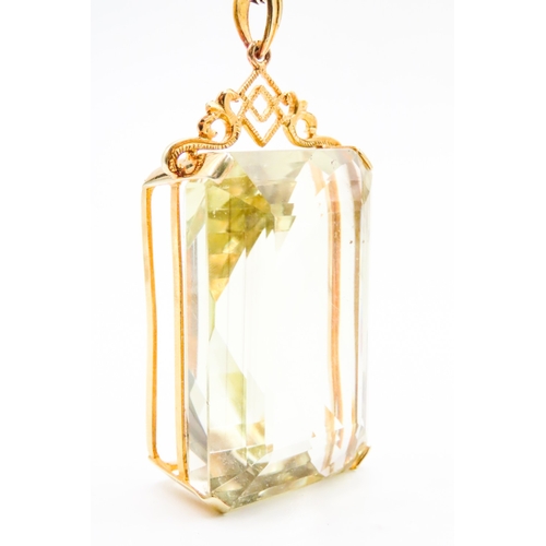 440 - Basket Set Pale Citrine Statement Pendant Set in 14 Carat Yellow Gold 6cm High Further Set on 18 Car... 