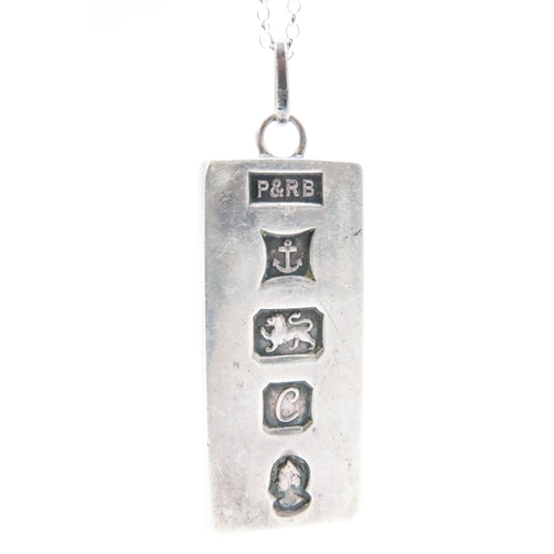 441 - Silver Ingot Pendant 4cm High Set on Silver Chain 50cm Long