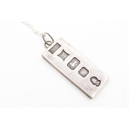 441 - Silver Ingot Pendant 4cm High Set on Silver Chain 50cm Long