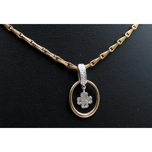 443 - Diamond Set Four Leaf Clover Motif Pendant 1.5cm High Set on 9 Carat Yellow Gold Fancy Link Necklace... 