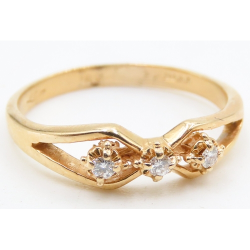 447 - Diamond Three Stone Ring Set in 18 Carat Yellow Gold Ring Size L and a Half