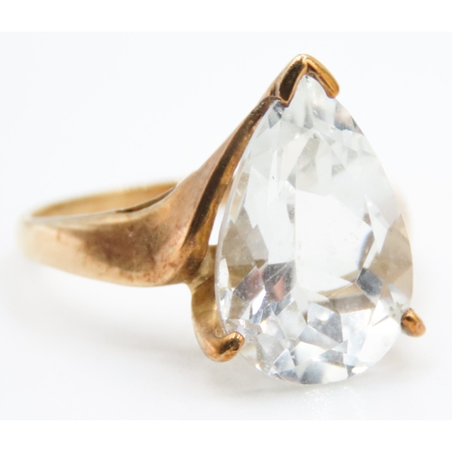 452 - Pear Cut Quartz Set Single Stone Ring Mounted in 9 Carat Yellow Gold Ring Size O and a Half