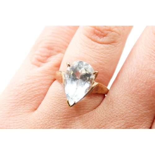 452 - Pear Cut Quartz Set Single Stone Ring Mounted in 9 Carat Yellow Gold Ring Size O and a Half