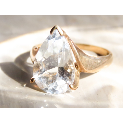 452 - Pear Cut Quartz Set Single Stone Ring Mounted in 9 Carat Yellow Gold Ring Size O and a Half