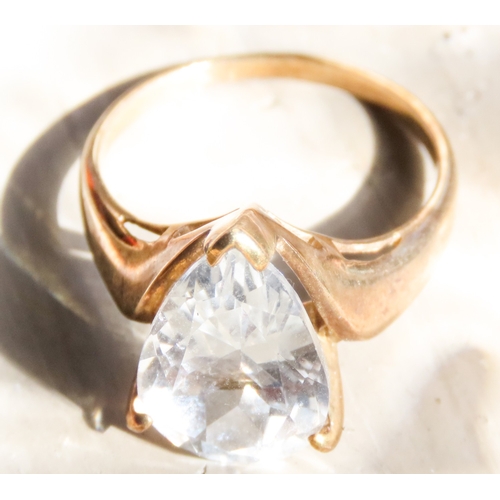 452 - Pear Cut Quartz Set Single Stone Ring Mounted in 9 Carat Yellow Gold Ring Size O and a Half