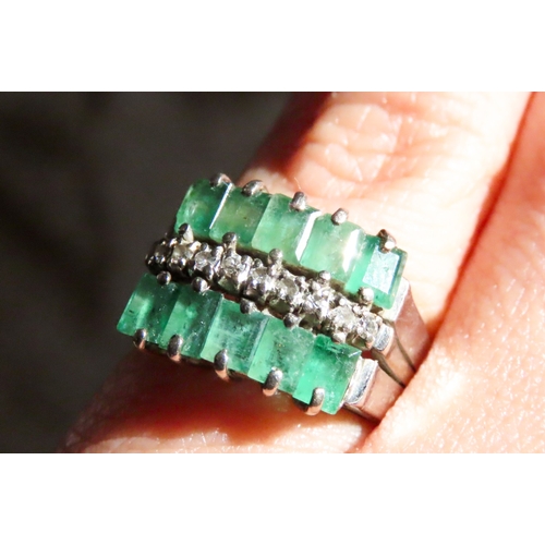 456 - Ten Stone Emerald and Diamond Set Ladies Ring Mounted in 18 Carat White Gold Ring Size K